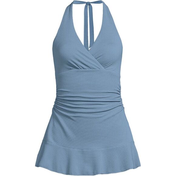 Lands' End Other - Land's End One piece swim dress PIQUE ruffle halter soft cup dusk sky blue 12